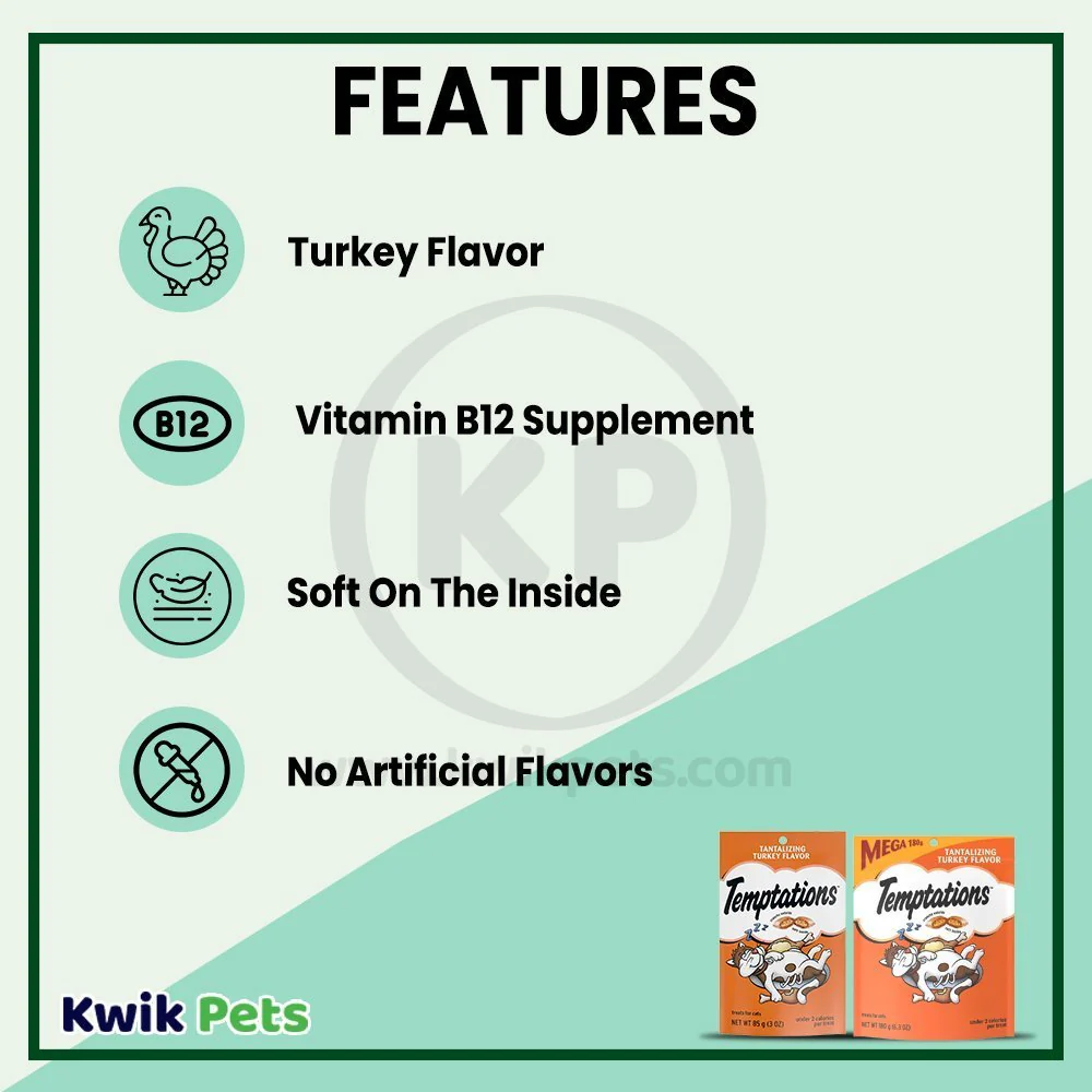 Temptations Classics Crunchy & Soft Adult Cat Treats Tantalizing Turkey 3-oz - Image 3