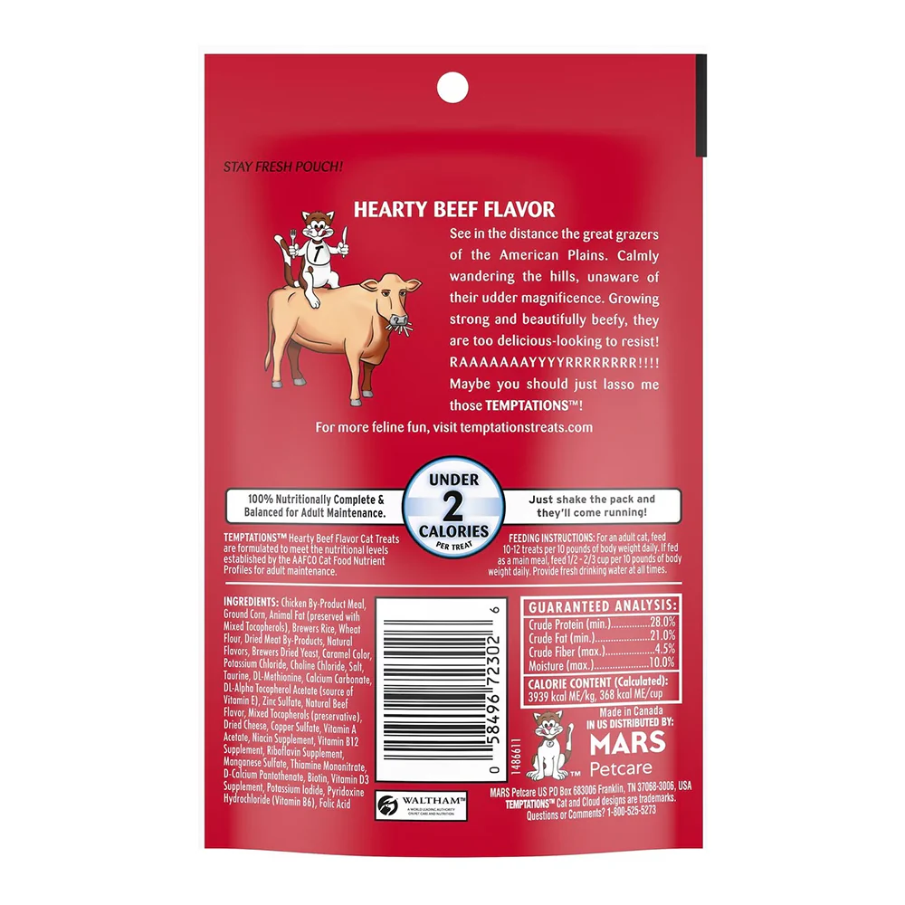 Temptations Classics Crunchy & Soft Adult Cat Treats Hearty Beef 3-oz - Image 2