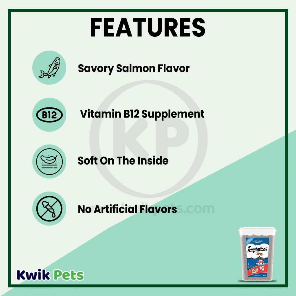 Temptations Classics Crunchy & Soft Adult Cat Treats Savory Salmon 16-oz - Image 3