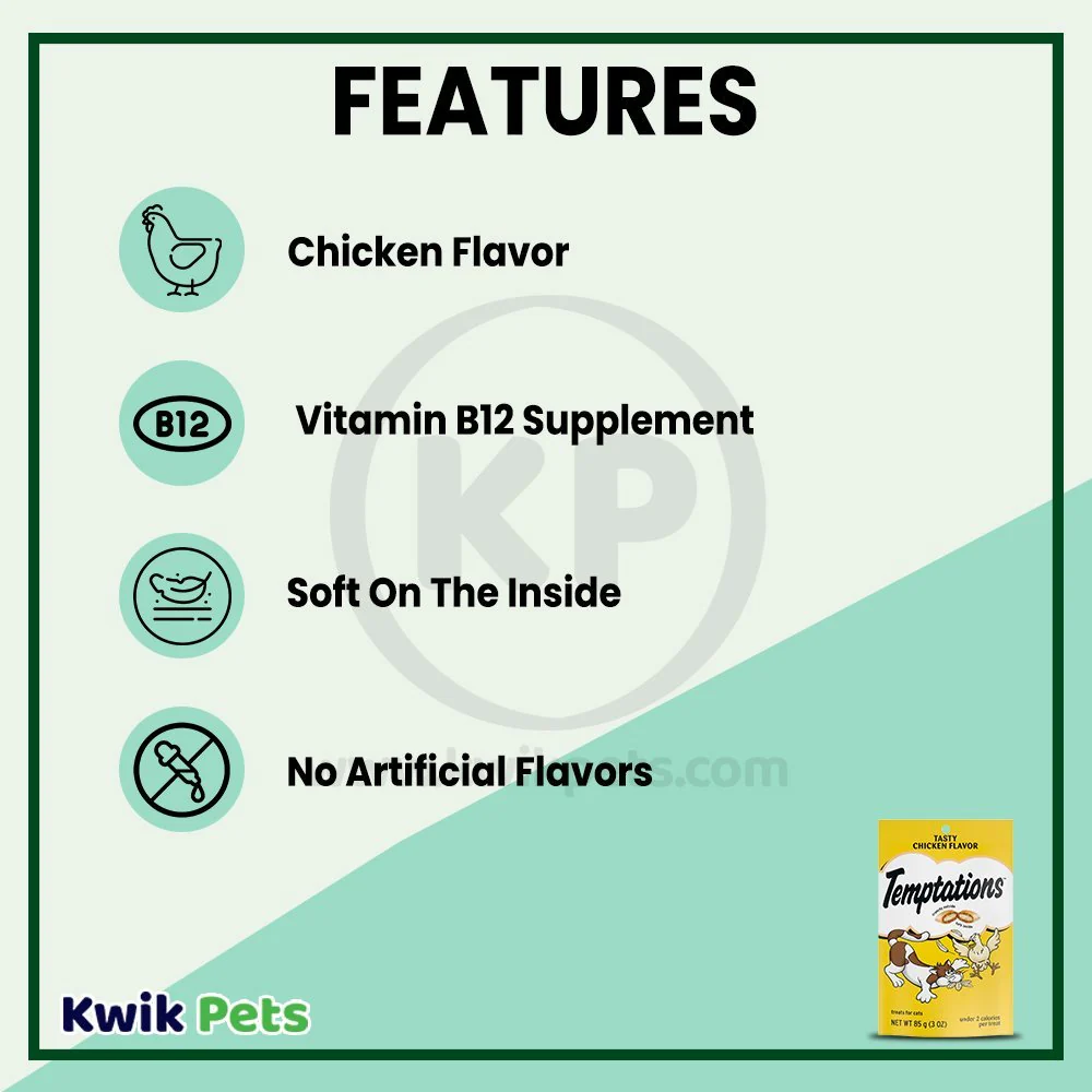 Temptations Classics Crunchy & Soft Adult Cat Treats Tasty Chicken 3-oz - Image 3