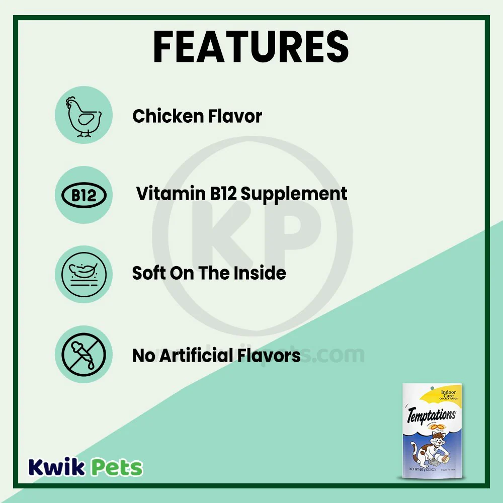 Temptations Indoor Care Crunchy & Soft Adult Cat Treats Chicken 2.1-oz - Image 3