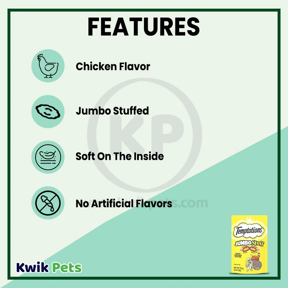 Temptations Jumbo Stuff Soft & Crunchy Cat Treats Tasty Chicken 2.47-oz - Image 3