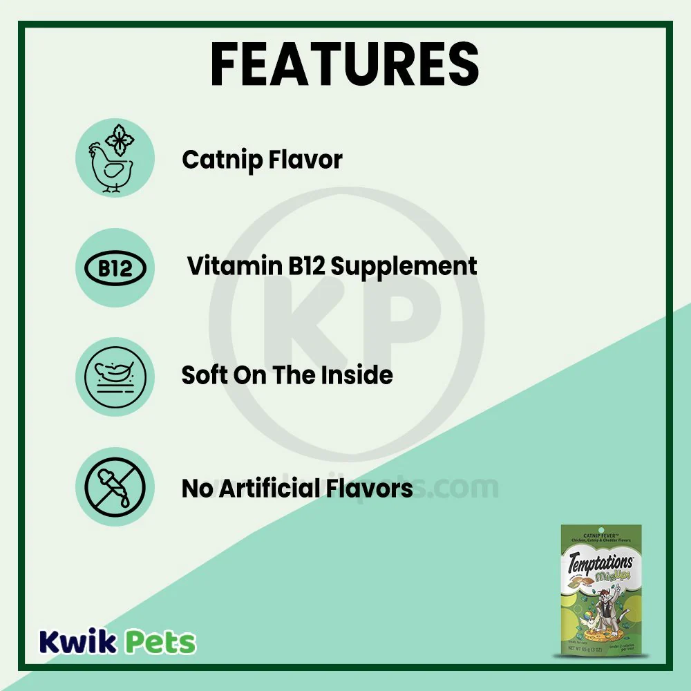 Temptations MixUps Catnip Fever Crunchy & Soft Adult Cat Treats 3-oz - Image 3
