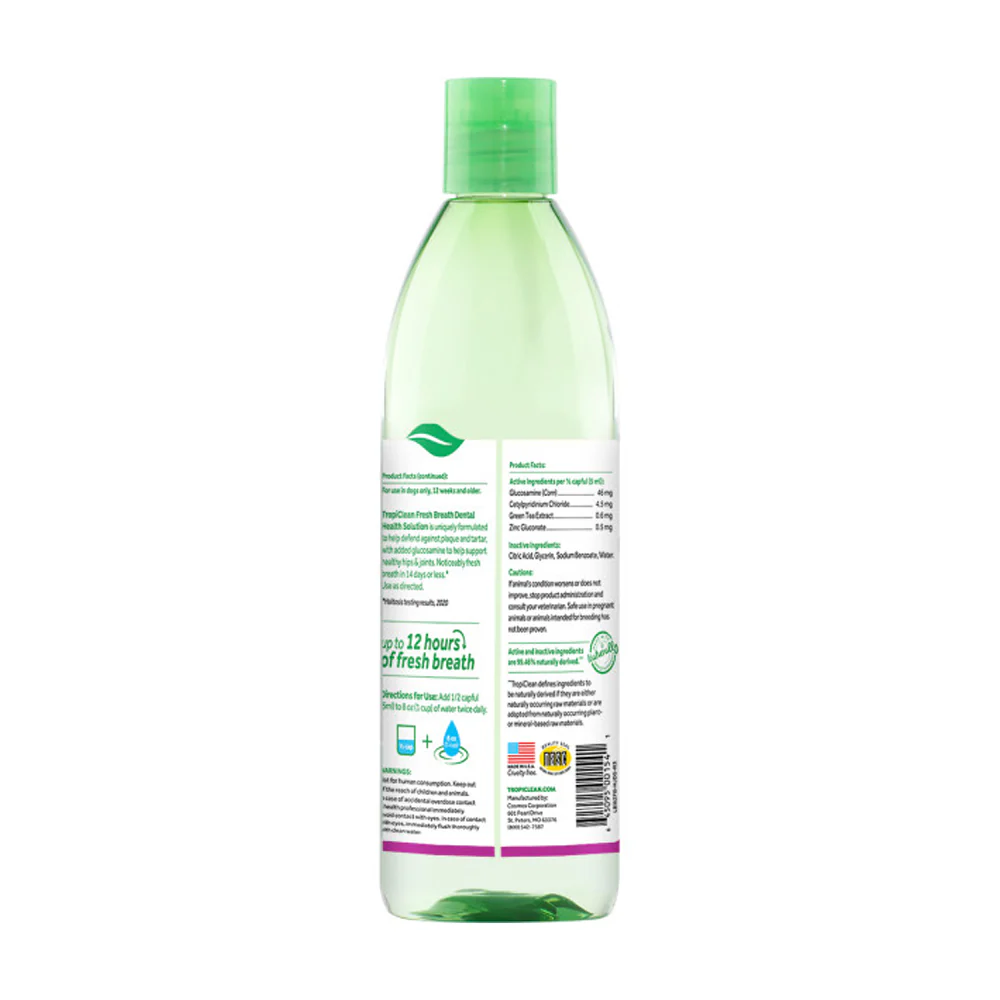 TropiClean Fresh Breath Oral Care Water Additive Plus Hip & Joint for Dogs 16-oz - Image 2