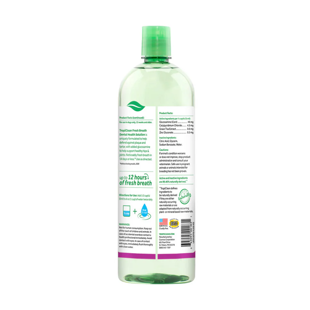 TropiClean Fresh Breath Oral Care Water Additive Plus Hip & Joint for Dogs 33.8-oz - Image 2
