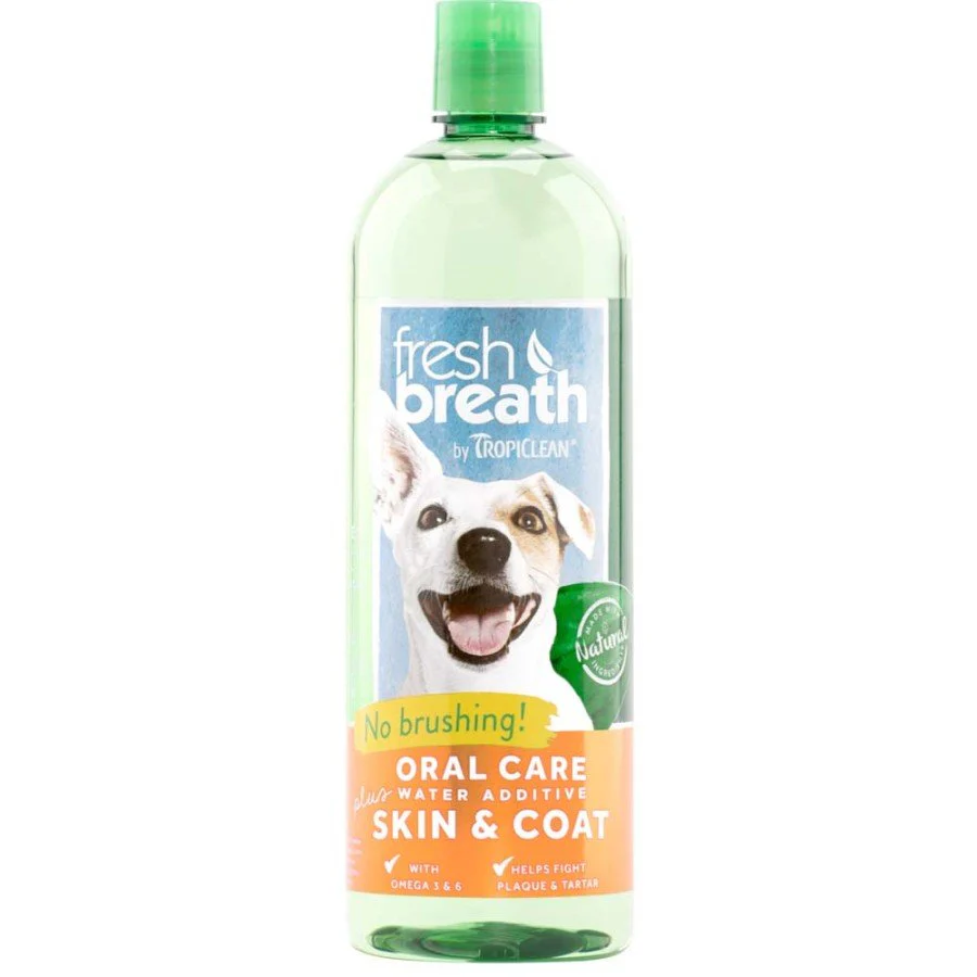 TropiClean Fresh Breath Oral Care Water Additive Plus Skin & Coat for Dogs 33.8-oz