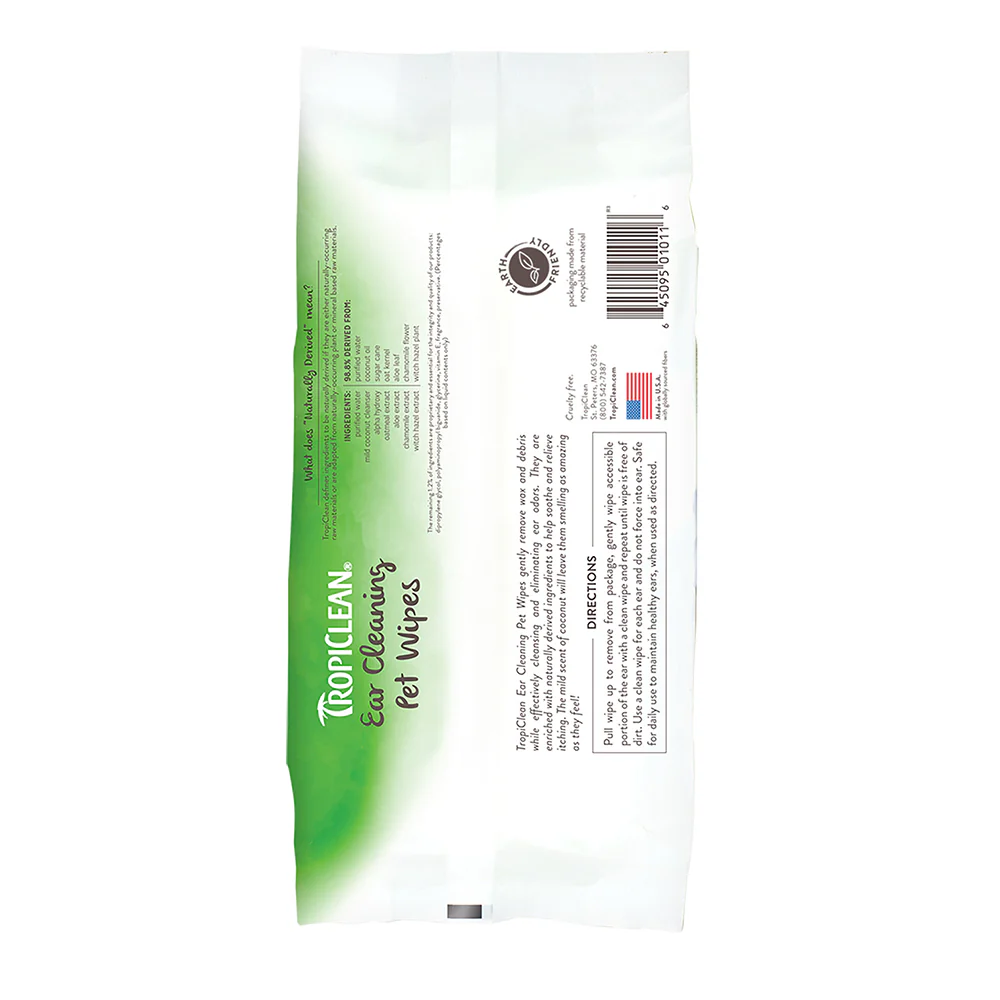 TropiClean Mild Coconut Deodorizing Ear Cleaning Wipes for Dogs & Cats 50 Count - Image 2