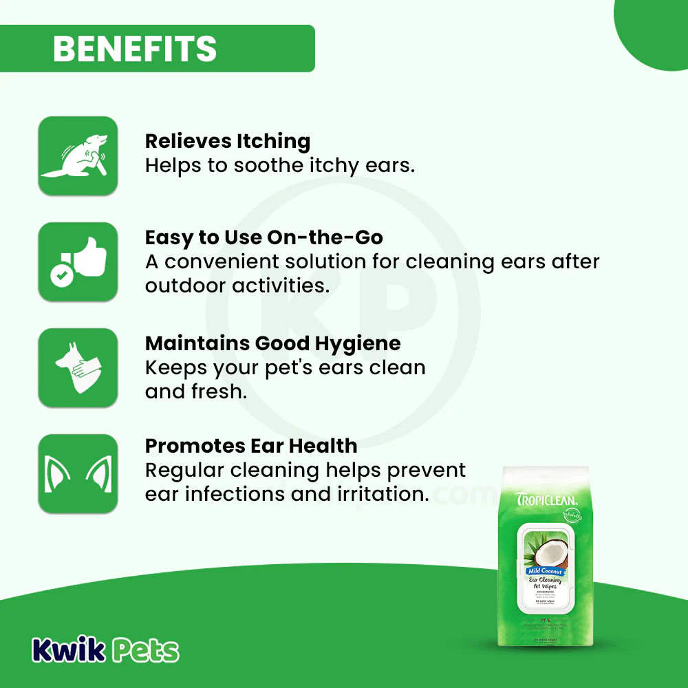 TropiClean Mild Coconut Deodorizing Ear Cleaning Wipes for Dogs & Cats 50 Count - Image 4