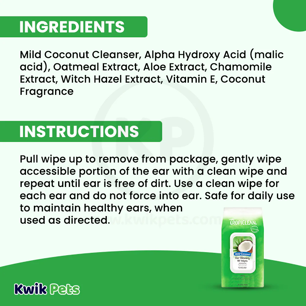 TropiClean Mild Coconut Deodorizing Ear Cleaning Wipes for Dogs & Cats 50 Count - Image 5