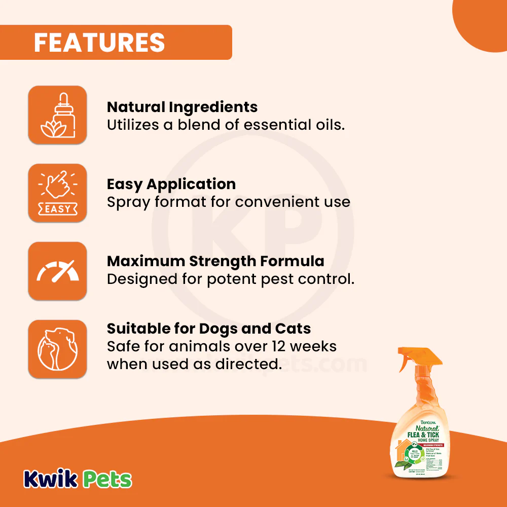 TropiClean Natural Flea & Tick Maximum Strength Home Spray 32-oz - Image 3