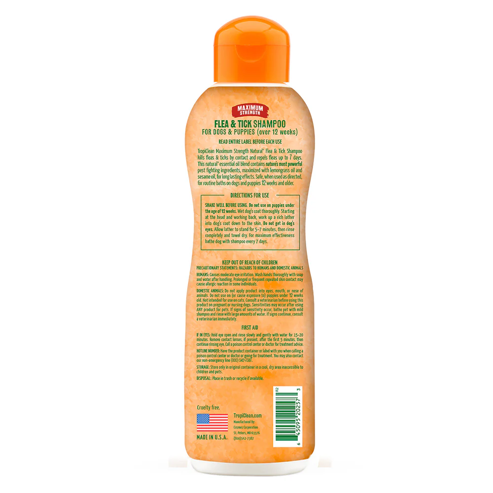 TropiClean Natural Flea & Tick Maximum Strength Shampoo for Dogs 20-oz - Image 2