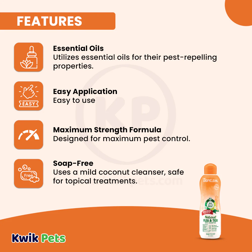 TropiClean Natural Flea & Tick Maximum Strength Shampoo for Dogs 20-oz - Image 3