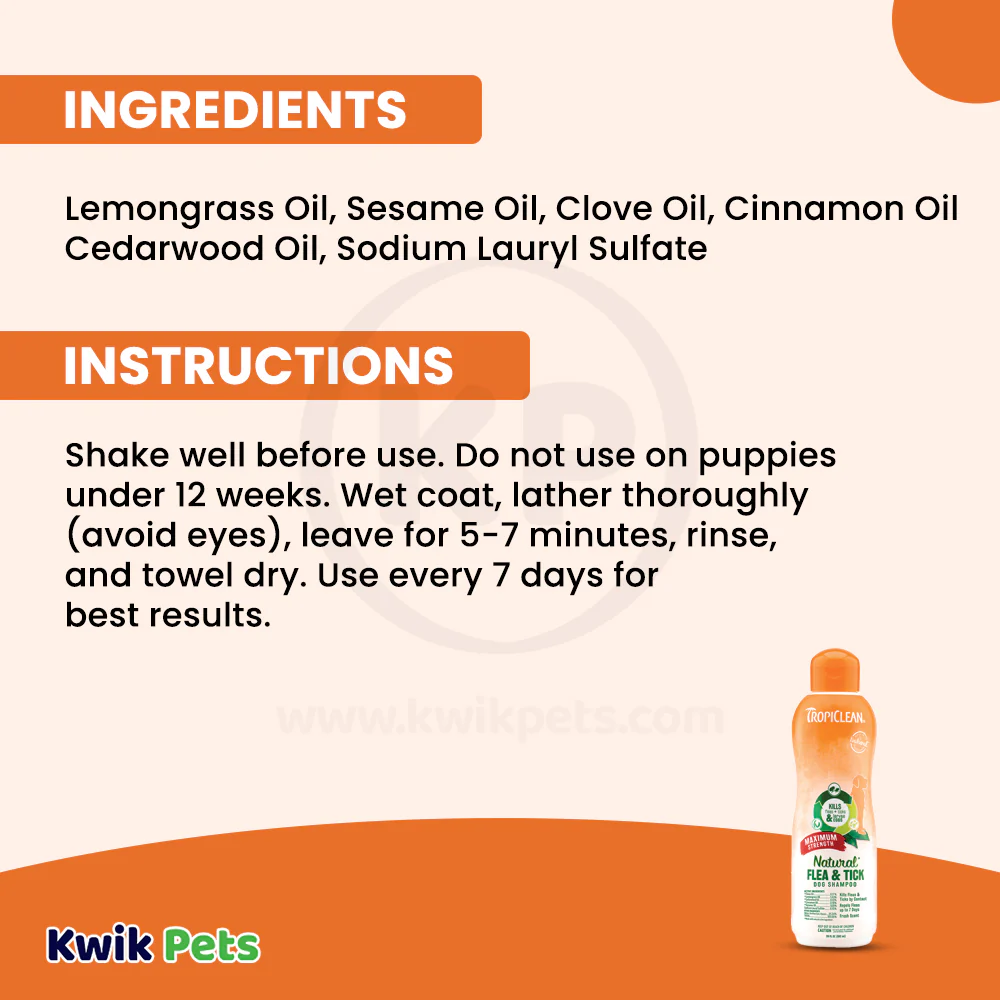 TropiClean Natural Flea & Tick Maximum Strength Shampoo for Dogs 20-oz - Image 5