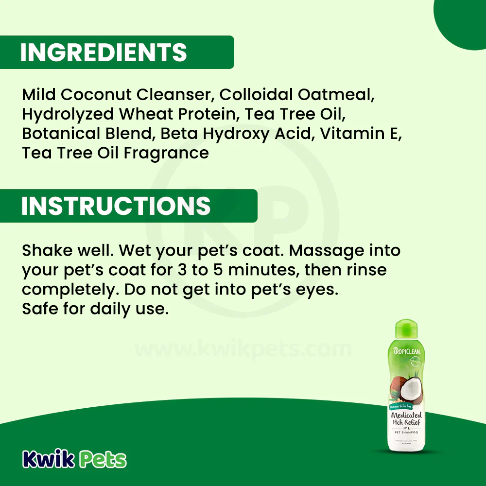TropiClean Oatmeal & Tea Tree Medicated Itch Relief Dog & Cat Shampoo 20-oz - Image 5