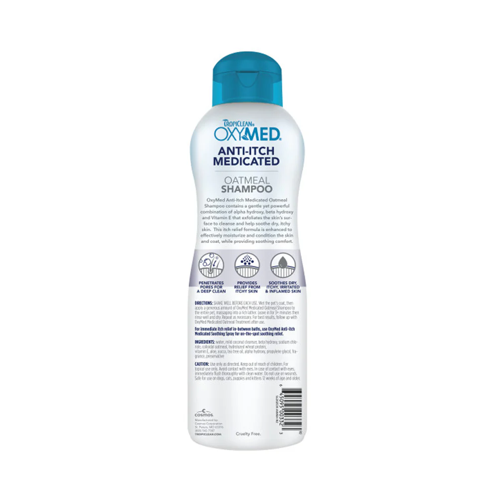 TropiClean OxyMed Anti-Itch Medicated Oatmeal Shampoo for Dogs & Cats 20-oz - Image 2