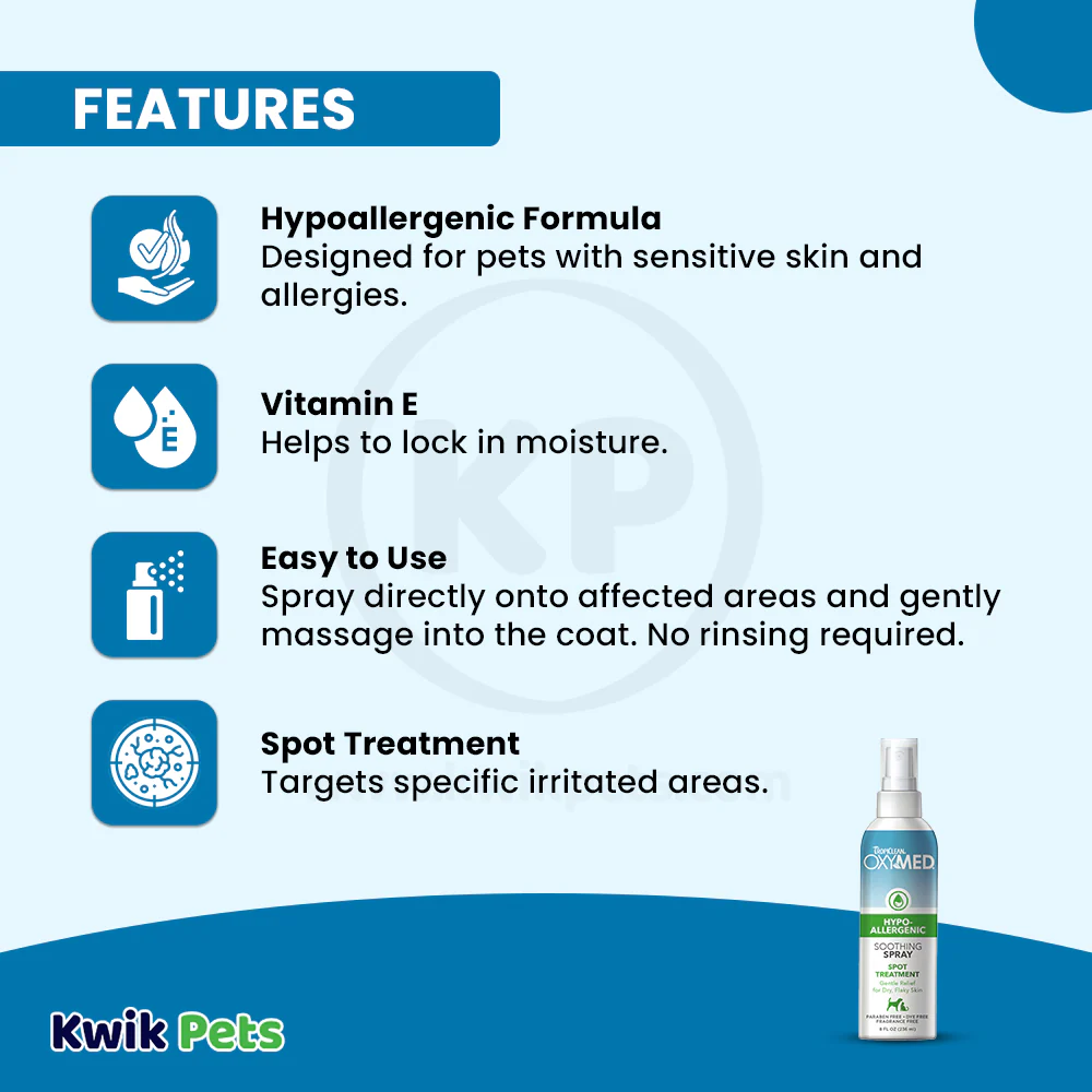 TropiClean OxyMed Hypoallergenic Soothing Spray for Dogs & Cats 8-oz - Image 3