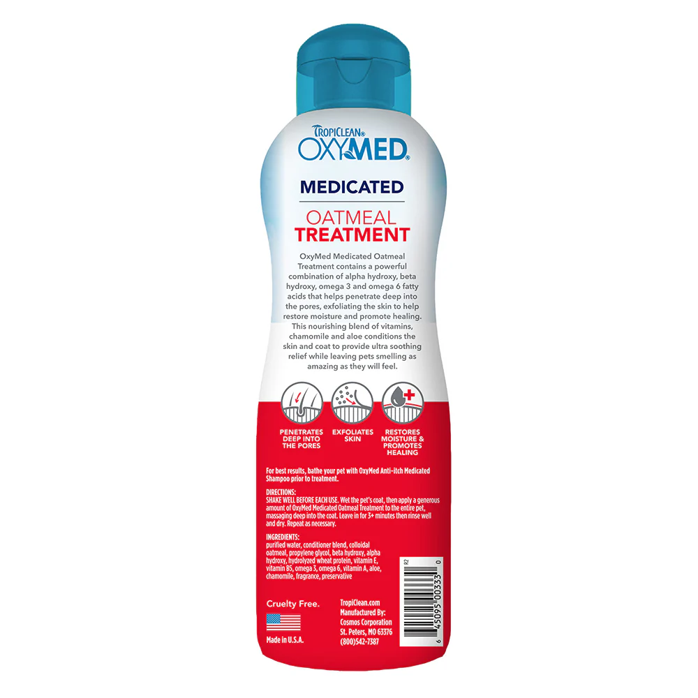 TropiClean OxyMed Medicated Oatmeal Treatment Pet Rinse for Dogs & Cats 20-oz - Image 2