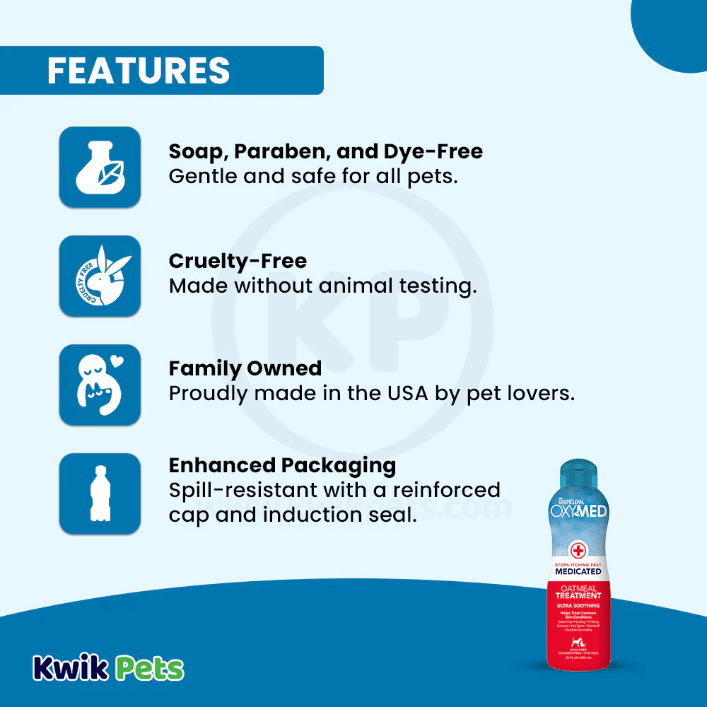 TropiClean OxyMed Medicated Oatmeal Treatment Pet Rinse for Dogs & Cats 20-oz - Image 3
