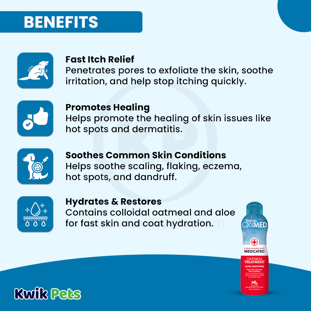 TropiClean OxyMed Medicated Oatmeal Treatment Pet Rinse for Dogs & Cats 20-oz - Image 4