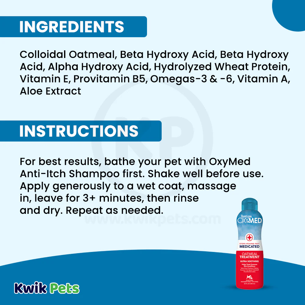 TropiClean OxyMed Medicated Oatmeal Treatment Pet Rinse for Dogs & Cats 20-oz - Image 5