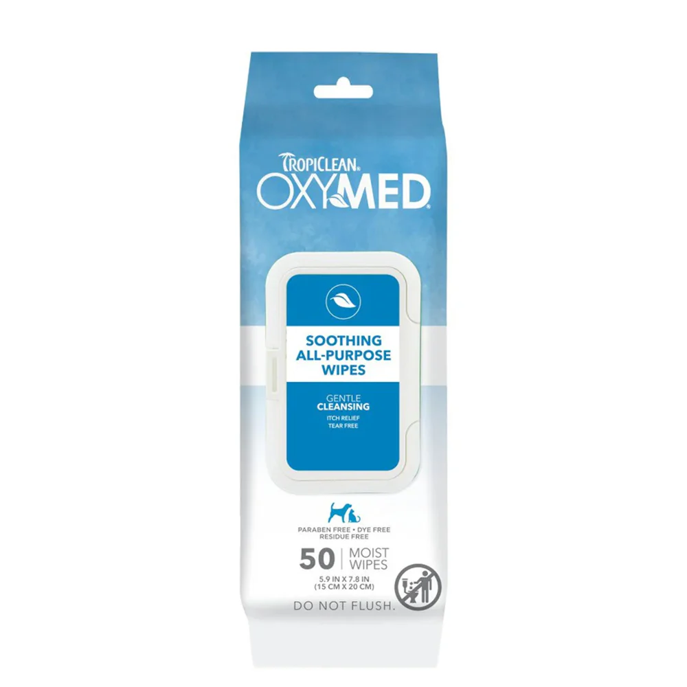 TropiClean OxyMed Soothing All-Purpose Wipes for Dogs & Cats 50 Count