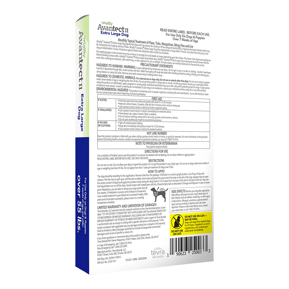 Vetality Avantect II Flea & Tick for Extra Large Dogs over 55 lbs 4 Count 0.648-oz - Image 2