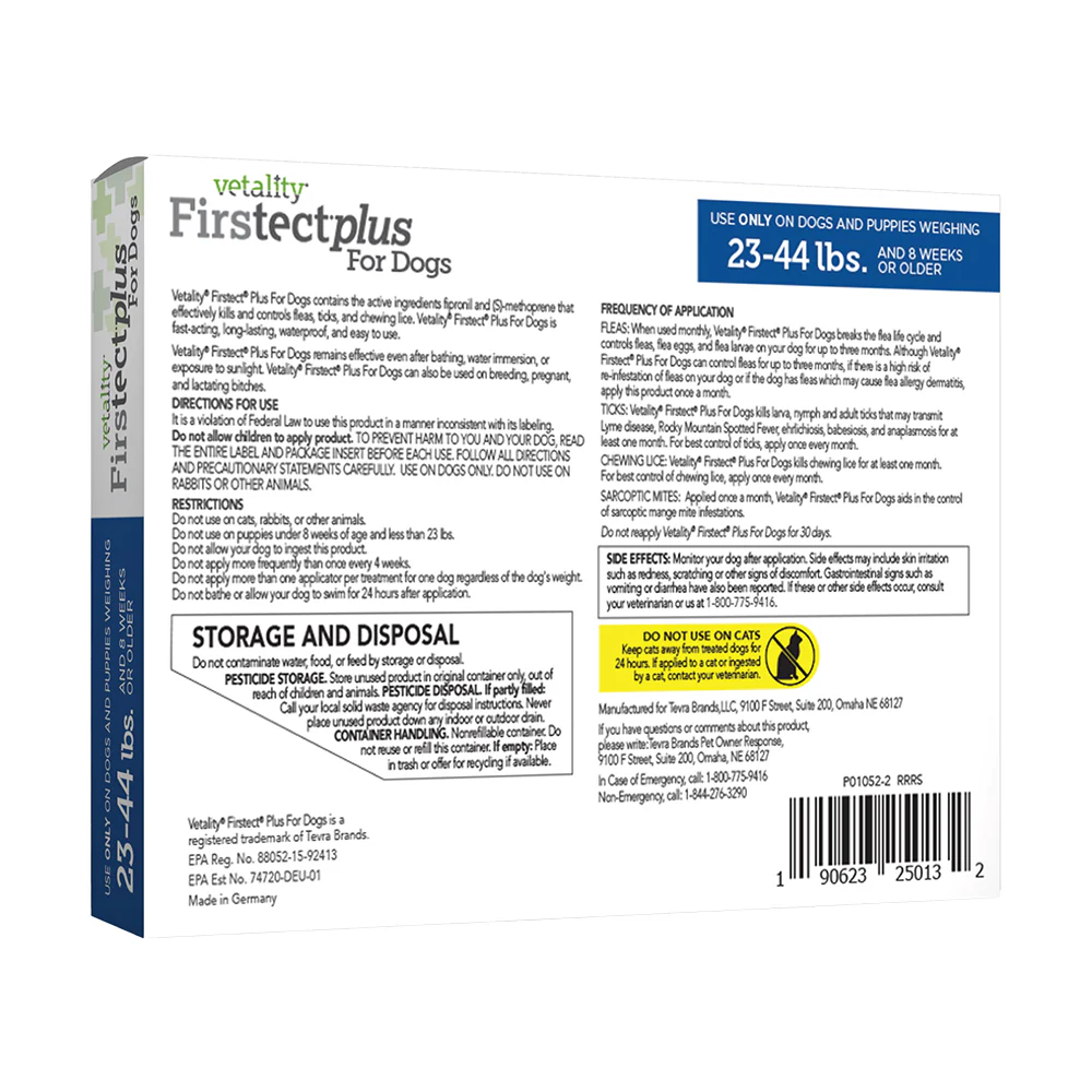 Vetality Firstect Plus Flea & Tick for Medium Dogs 23-44 lbs 3 Count - Image 2