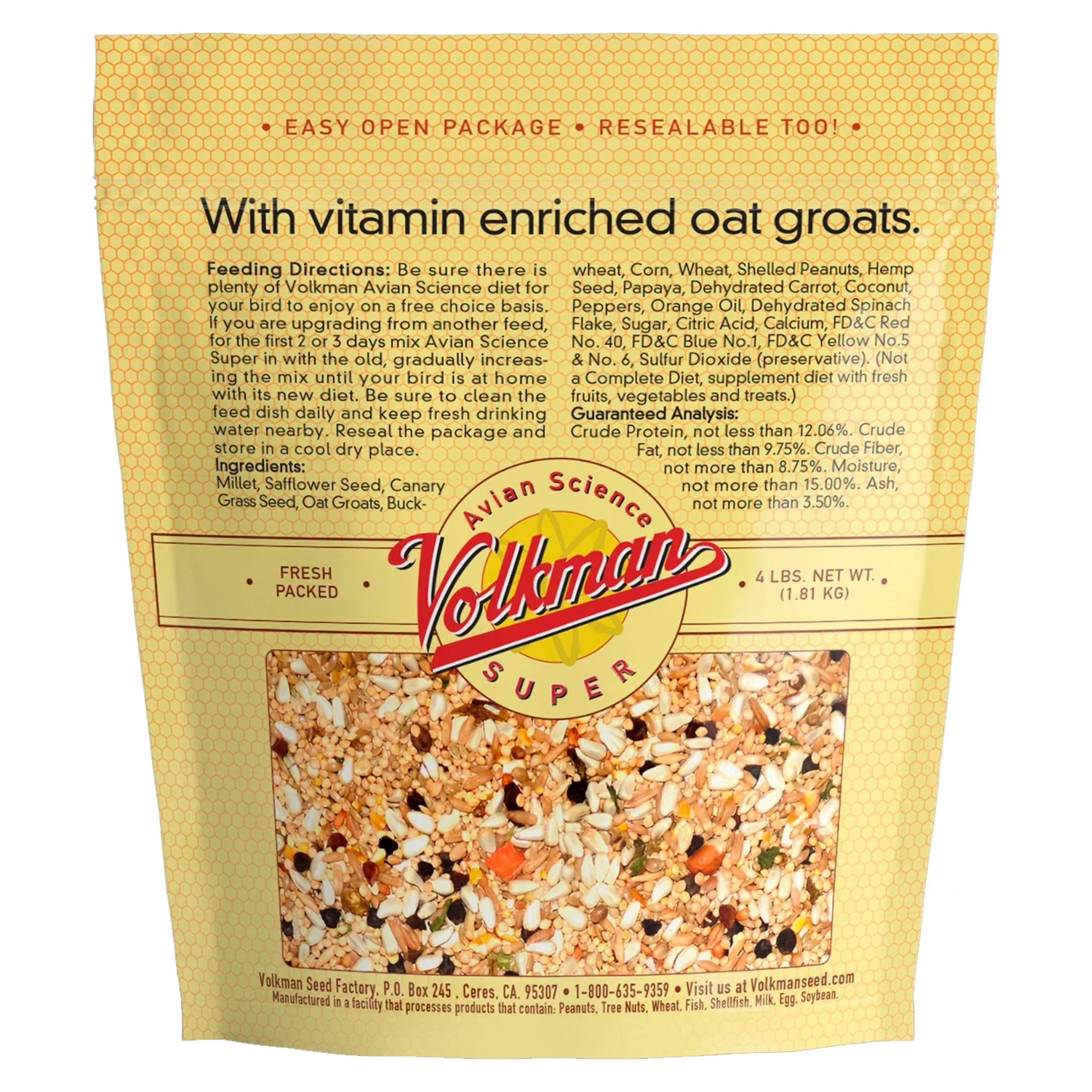Volkman Seed Company Avian Science Super Cockatiel Bird Treat without Sunflower Seeds 4-lb - Image 2