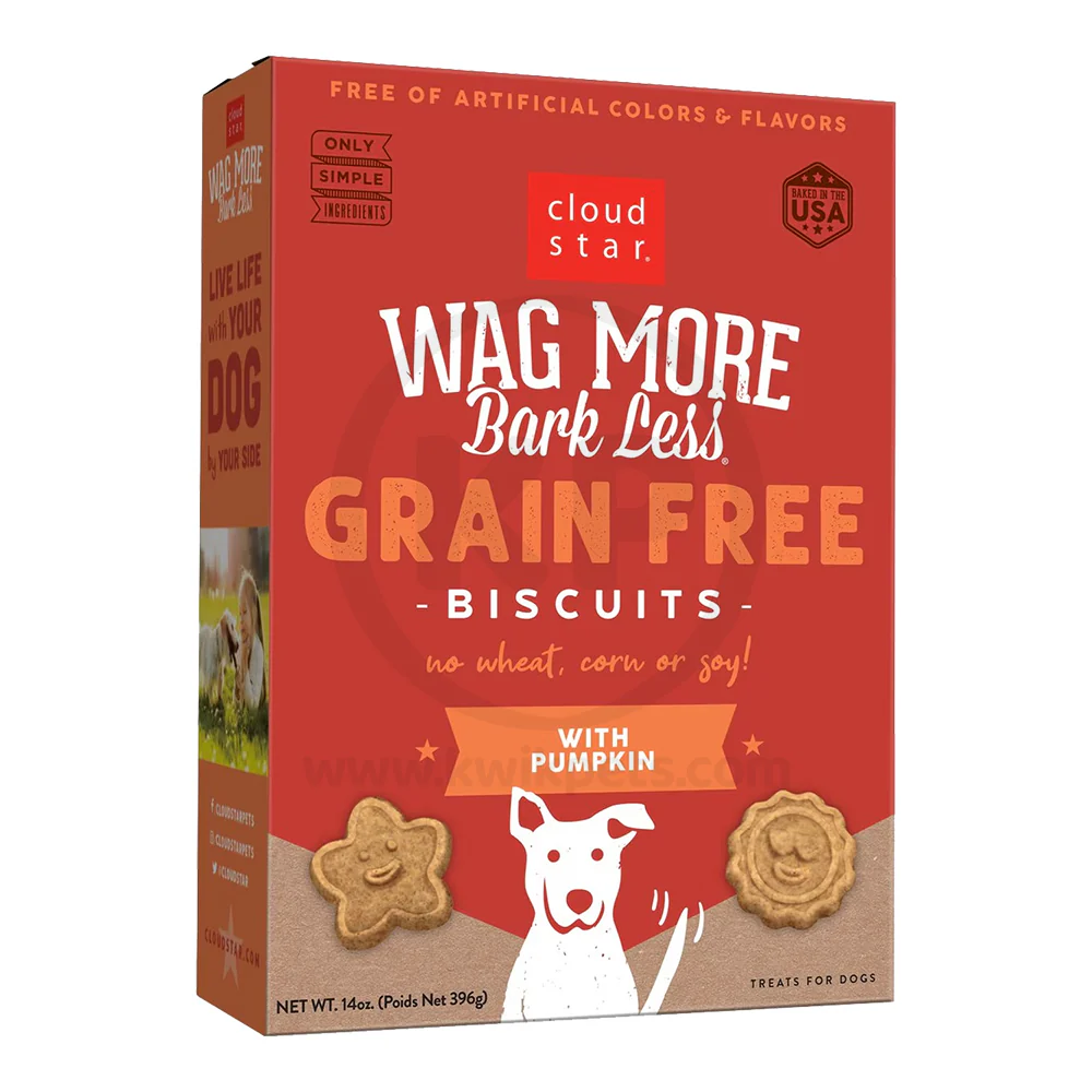 Cloud Star Wag More Bark Less Grain Free Biscuits Crunchy Dog Treats with Pumpkin 14-oz