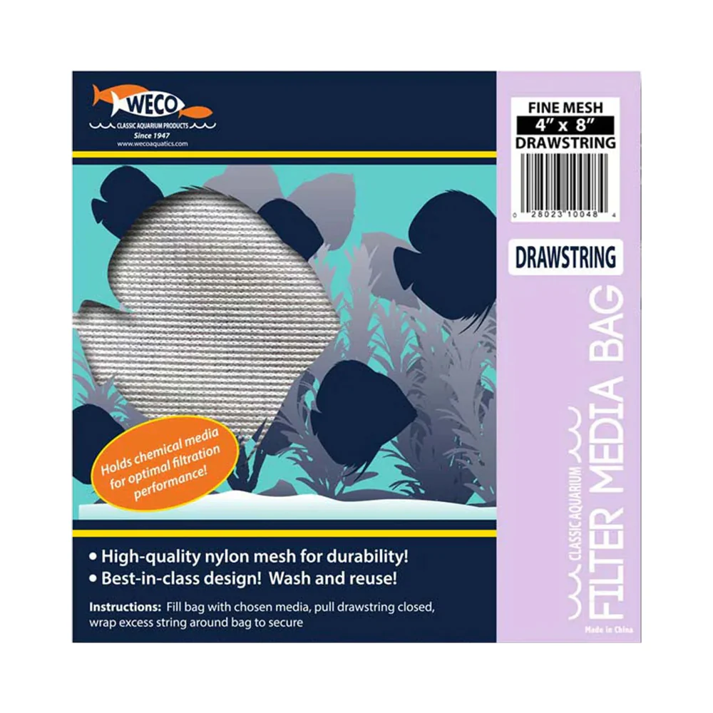 Weco Products Fine Mesh Drawstring Filter Media Bag for Aquarium White 4 in X 8 in