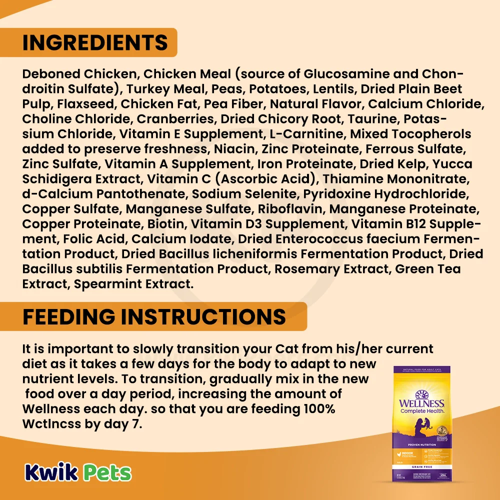 Wellness Complete Health Grain-Free Indoor Adult Dry Cat Food Deboned Chicken & Chicken Meal Recipe 5.5-lb - Image 6