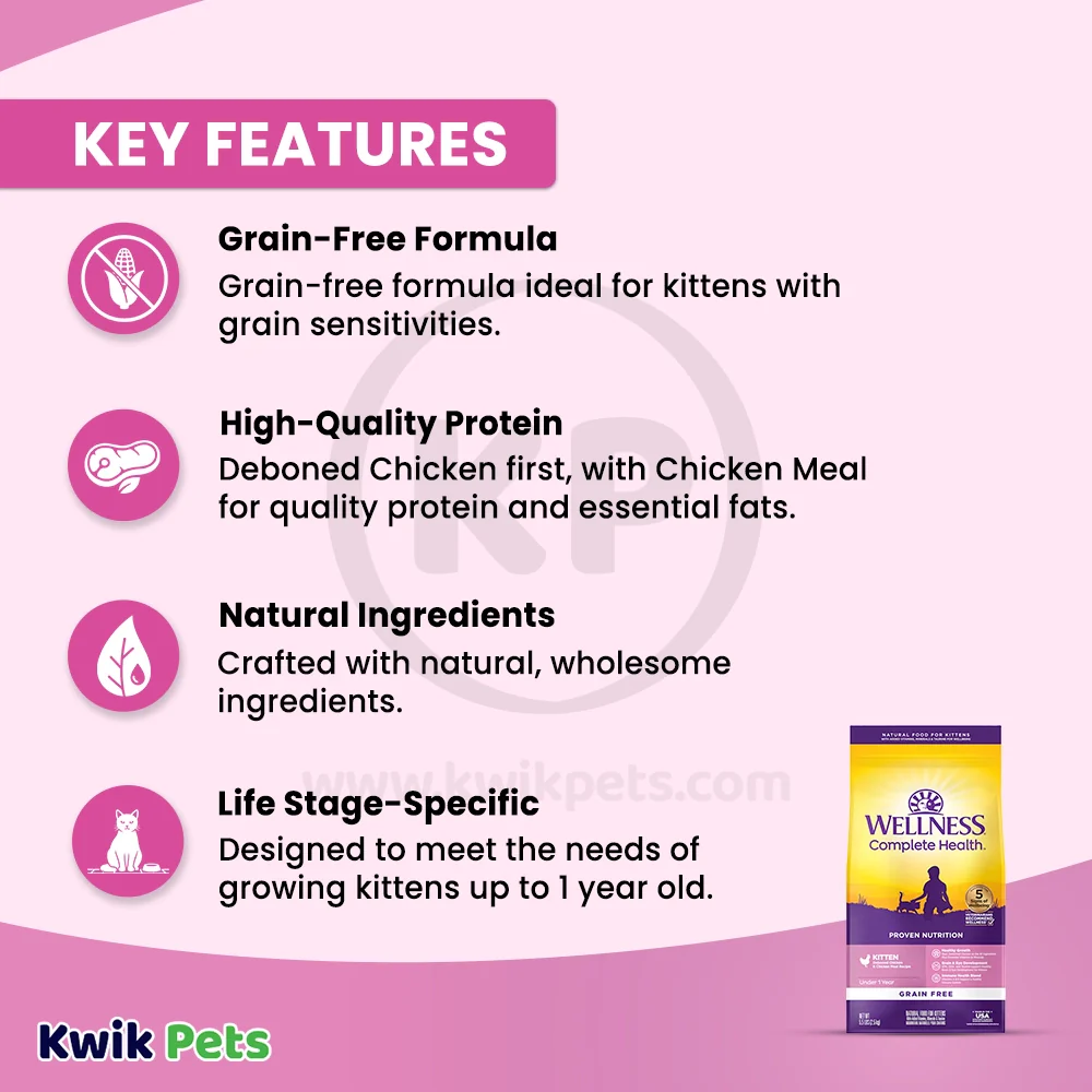 Wellness Complete Health Grain-Free Kitten Dry Cat Food Deboned Chicken & Chicken Meal Recipe 5.5-lb - Image 4