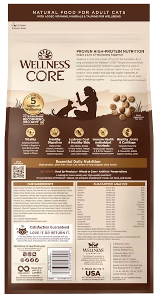 Wellness CORE Grain-Free Adult Dry Cat Food Turkey, Turkey Meal & Duck Recipe 5-lb - Image 2