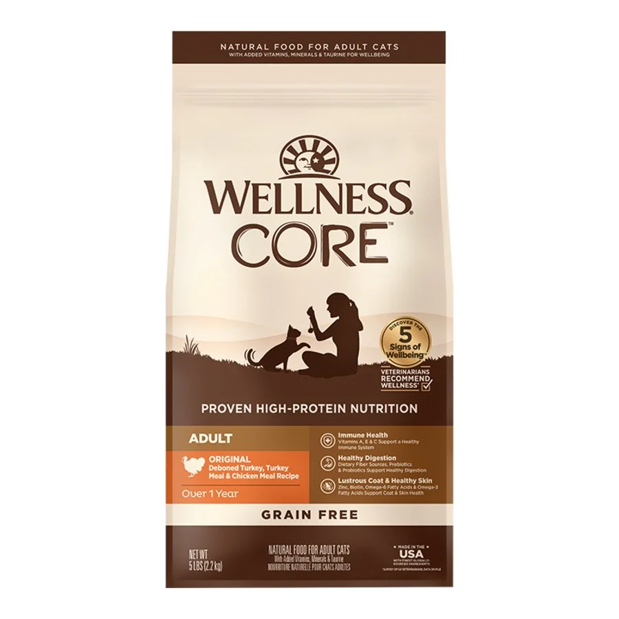 Wellness CORE Grain-Free Adult Dry Cat Food Original Deboned Turkey, Turkey Meal & Chicken Meal Recipe 5-lb