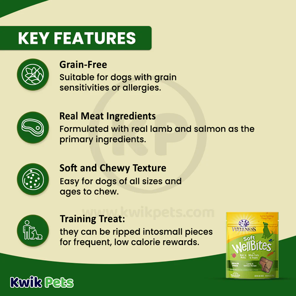 Wellness Soft WellBites Grain-Free Natural Dog Treats Lamb & Salmon 6-oz - Image 2