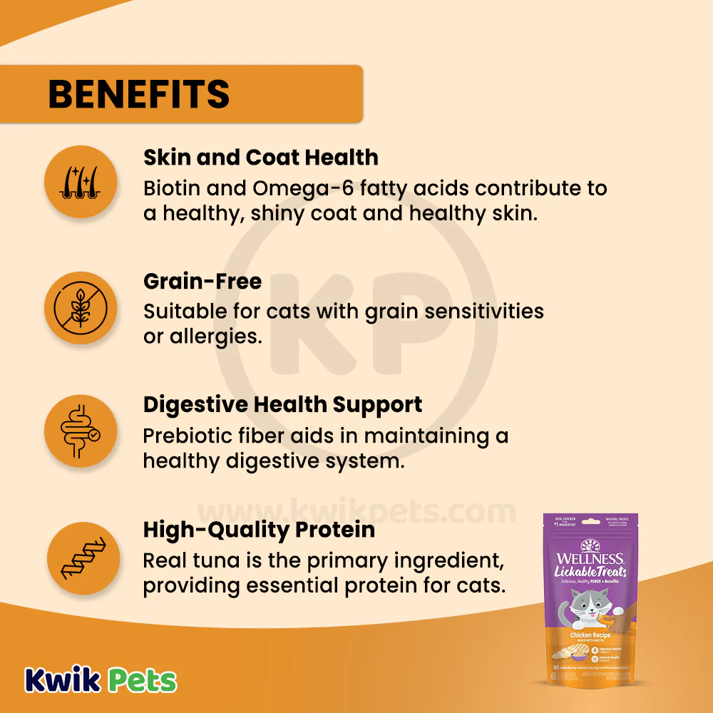 Wellness Puree Natural Grain-Free Lickable Cat Treats Chicken 6 Count 2.53-oz - Image 3