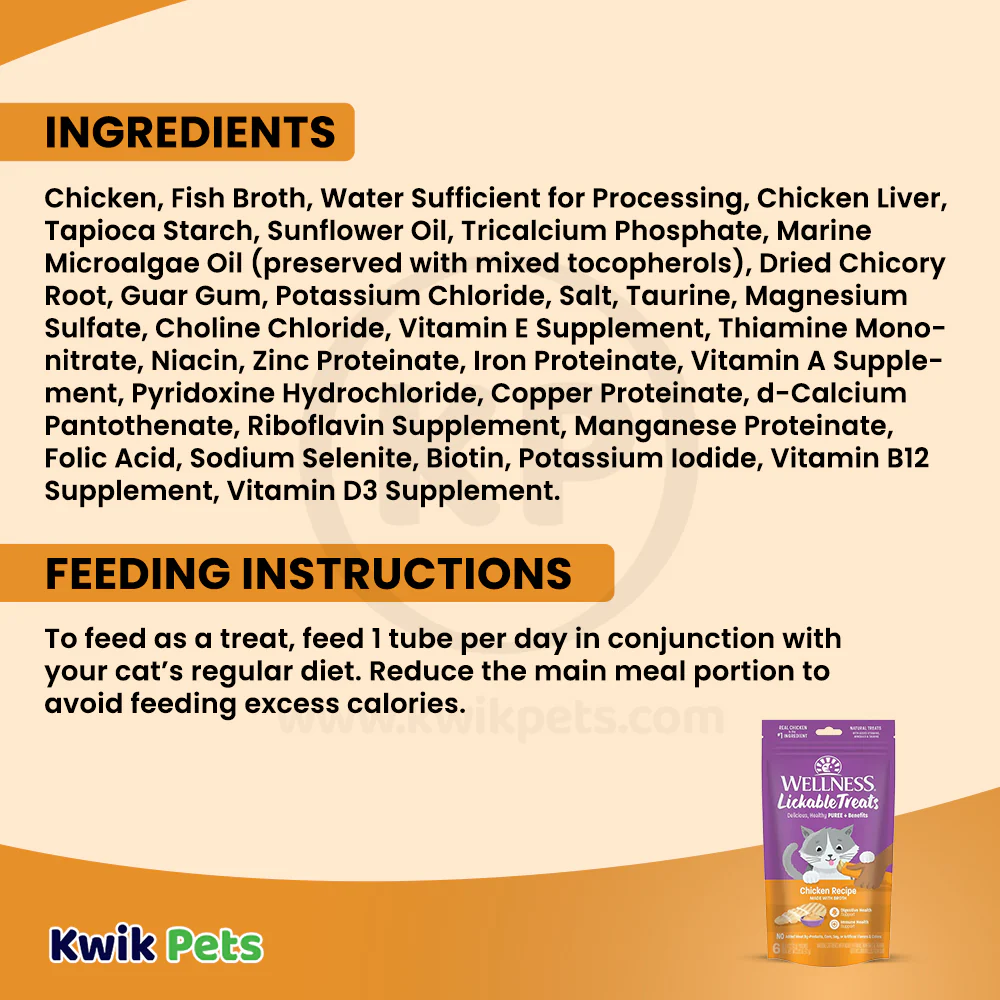Wellness Puree Natural Grain-Free Lickable Cat Treats Chicken 6 Count 2.53-oz - Image 4