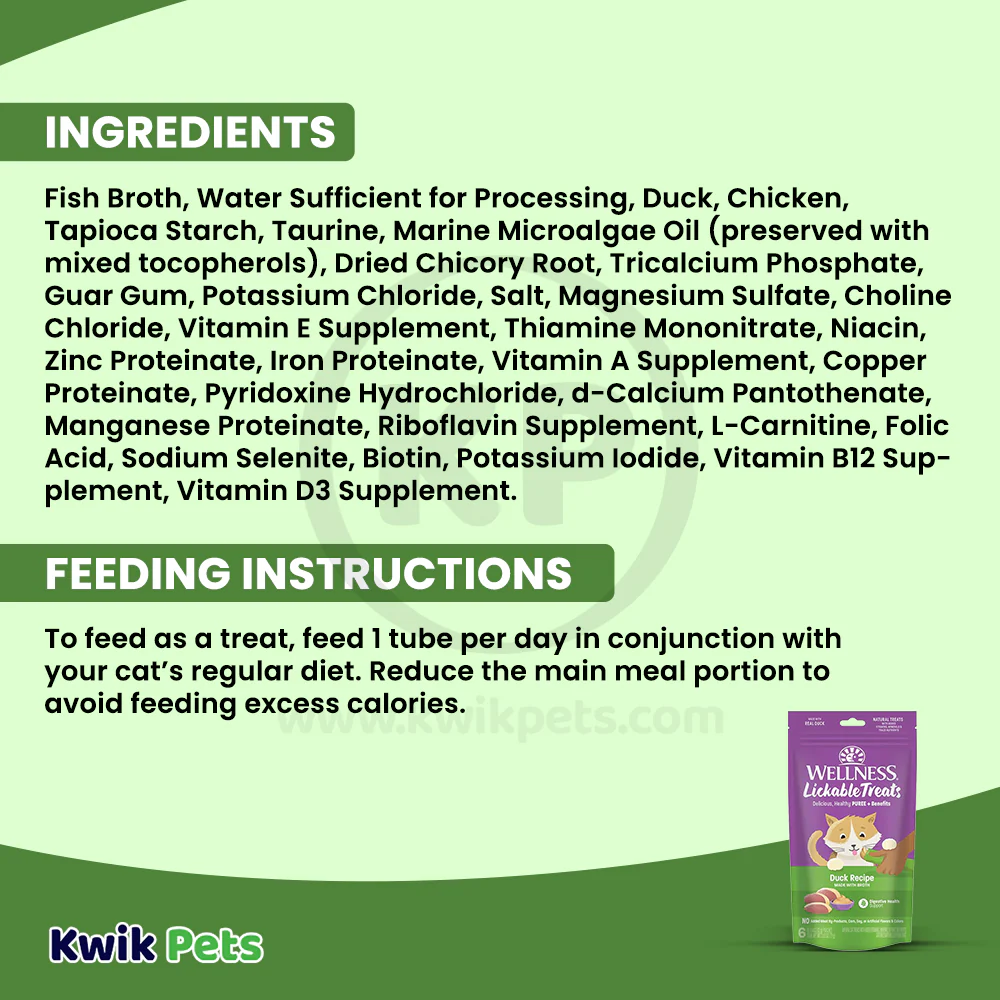 Wellness Puree Natural Grain-Free Lickable Cat Treats Duck 6 Count 2.53-oz - Image 4