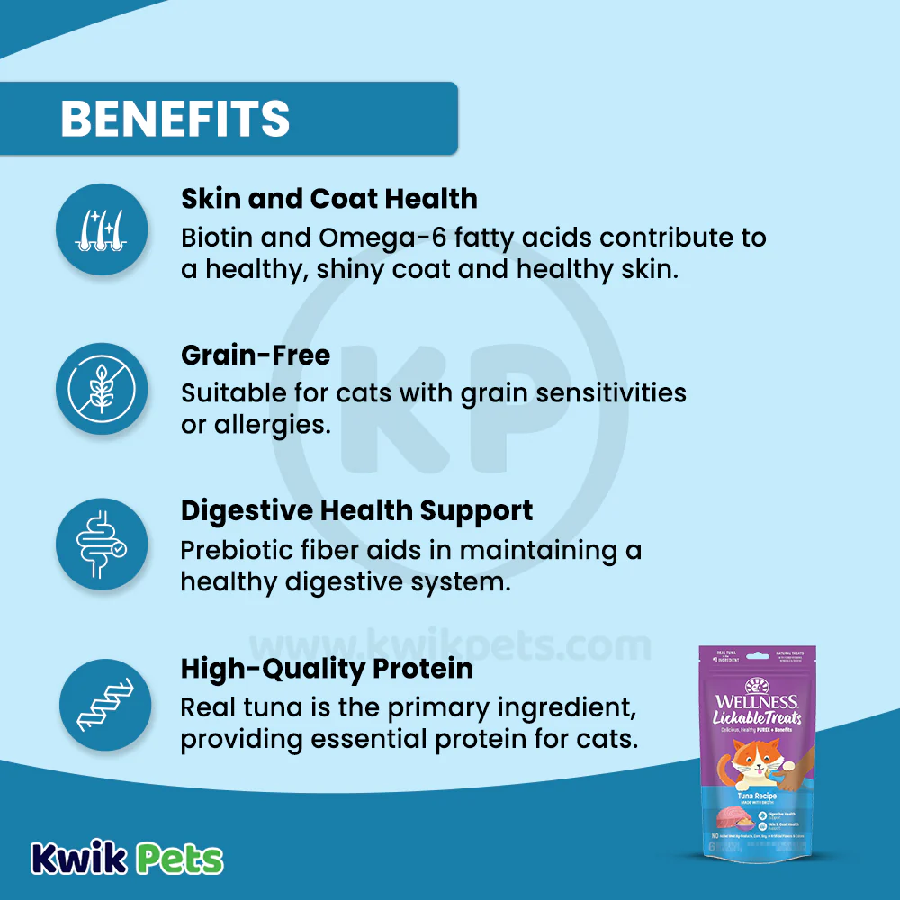 Wellness Puree Natural Grain-Free Lickable Cat Treats Tuna 6 Count 2.53-oz - Image 3