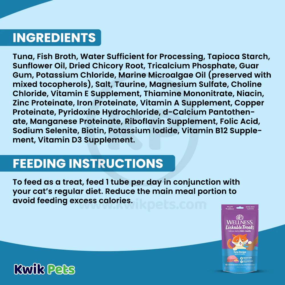 Wellness Puree Natural Grain-Free Lickable Cat Treats Tuna 6 Count 2.53-oz - Image 4