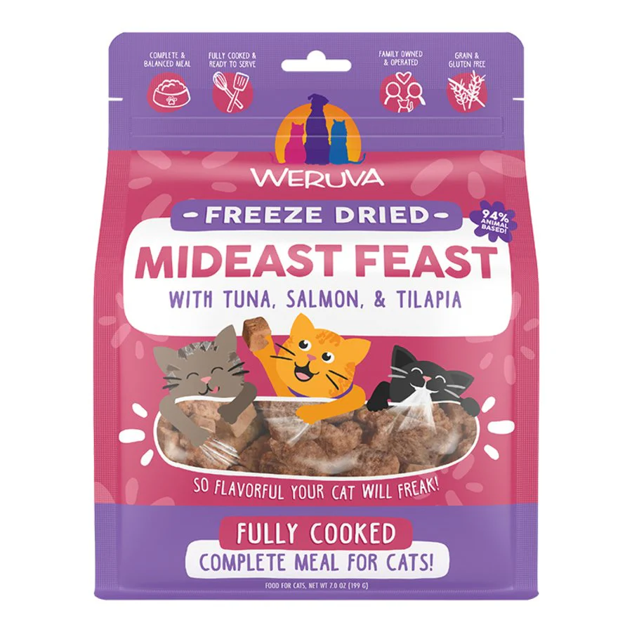 Weruva Mideast Feast Grain-Free Freeze Dried Cat Food Tuna, Salmon & Tilapia 7-oz