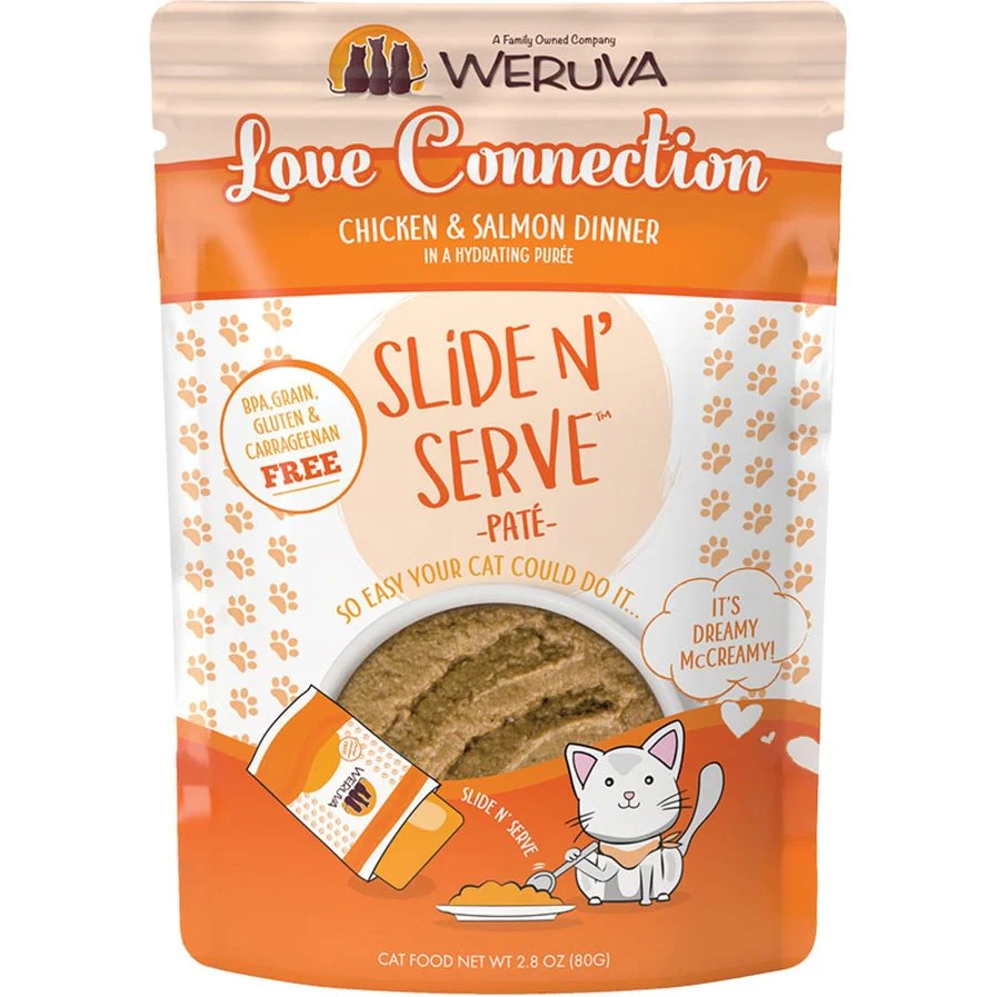 Weruva Slide N' Serve Love Connection Pate Cat Food Chicken & Salmon Dinner in a Hydrating Purée 2.8-oz