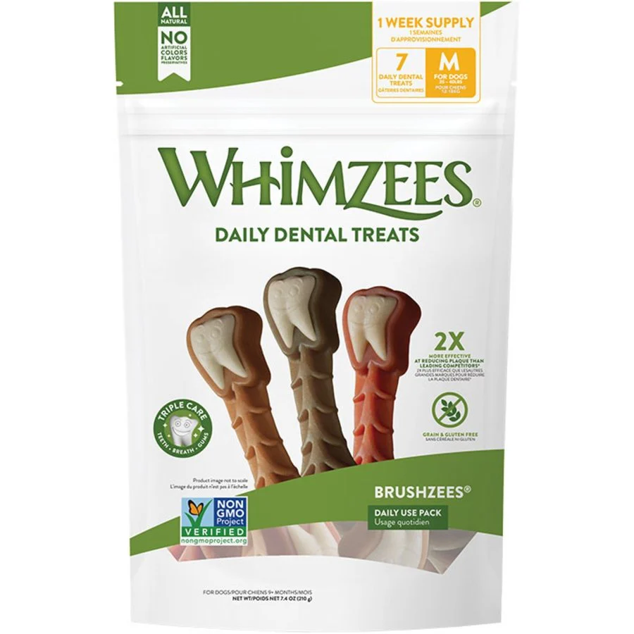 Whimzees Brushzees Natural Dental Dog Treats Medium 7 Count 7.4-oz