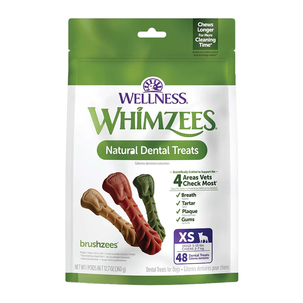 Whimzees Brushzees Natural Dental Dog Treats X-Small 48 Count 12.7-oz