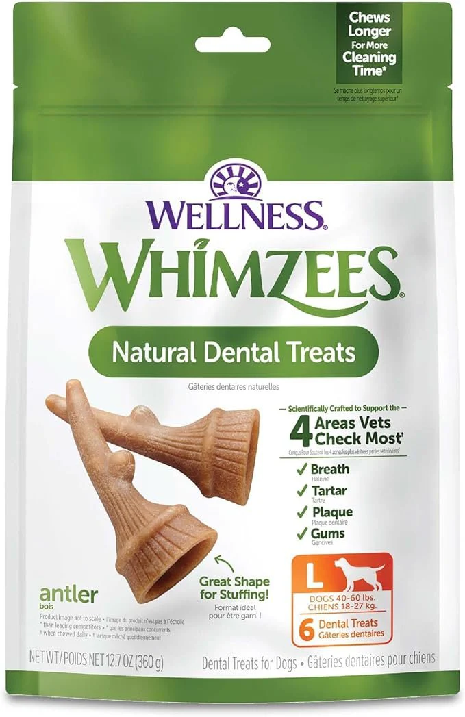 Whimzees Occupy Antler Natural Dental Dog Treats Large 6 Count 12.7-oz