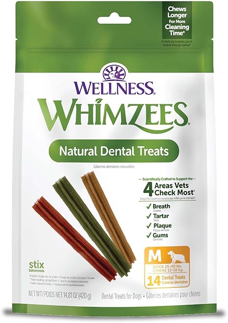 Whimzees Stix Natural Dental Dog Treats Medium 14 Count 14.81-oz