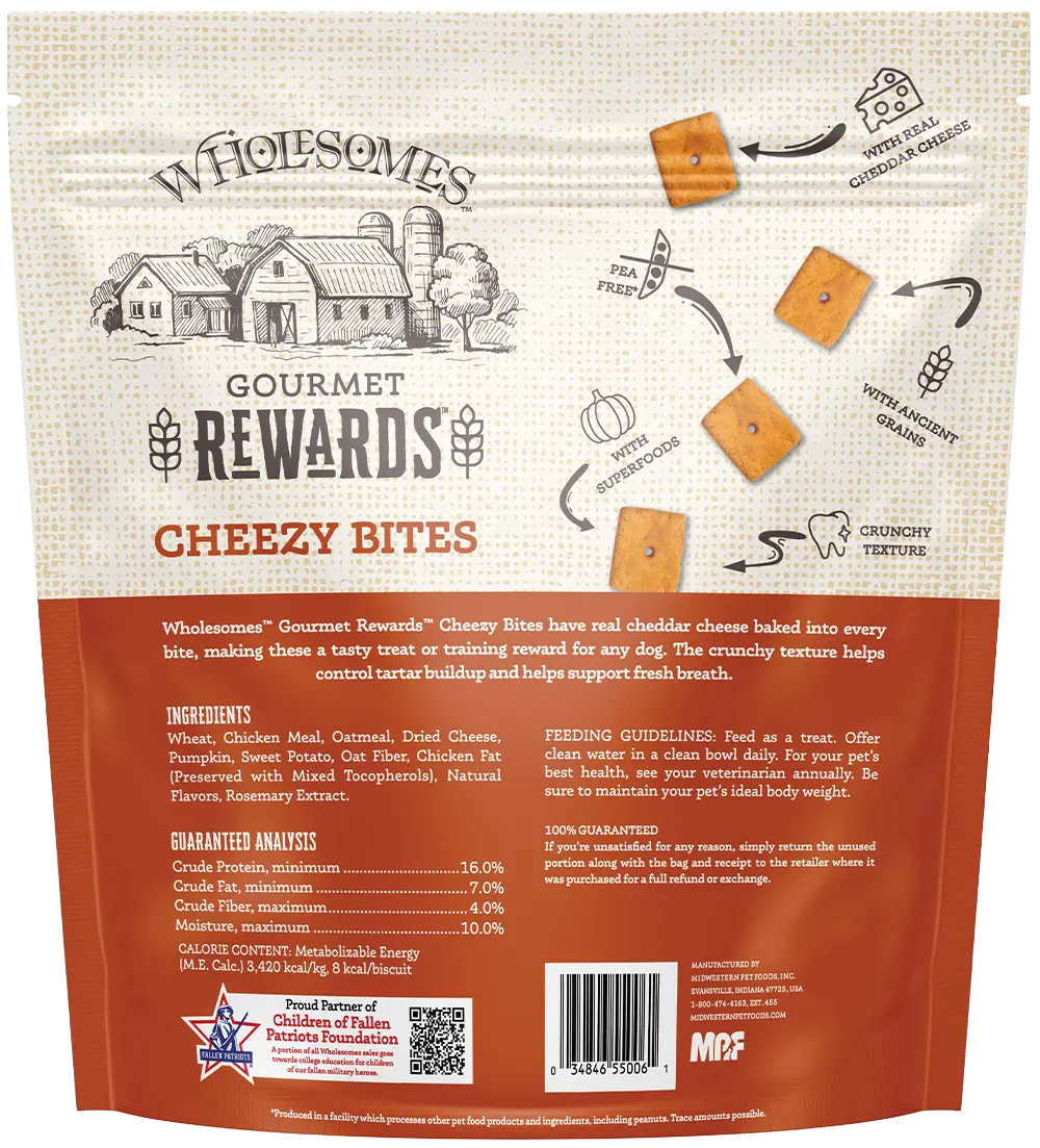 Wholesomes Gourmet Rewards Cheezy Bites Biscuits Oven-Baked Dog Treats Cheddar Cheese 3-lb - Image 2