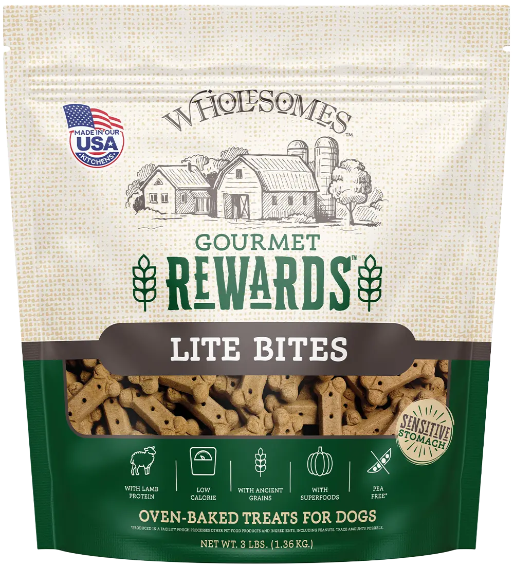Wholesomes Gourmet Rewards Lite Bites Biscuits Oven-Baked Dog Treats Lamb 3-lb