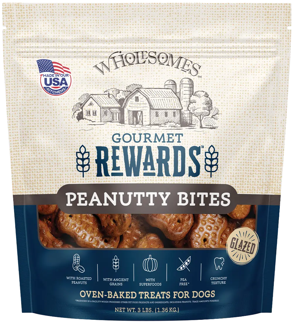 Wholesomes Gourmet Rewards Peanutty Bites Biscuits Oven-Baked Dog Treats Peanut Butter 3-lb