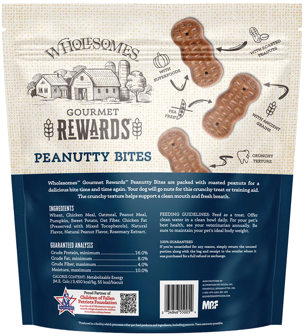 Wholesomes Gourmet Rewards Peanutty Bites Biscuits Oven-Baked Dog Treats Peanut Butter 3-lb - Image 2